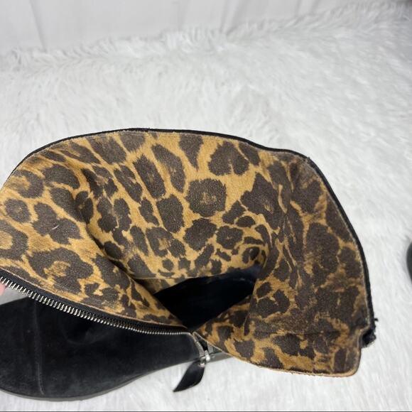 STUART WEITZMAN / Duluth black suede leopard fold over boots / 7.5 - Picture 8 of 9